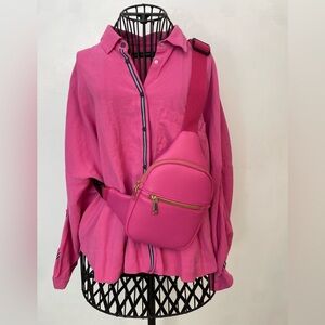 ZARA I Tops I Zara Hot Pink Button Down Shirt Long Sleeve Loose size M